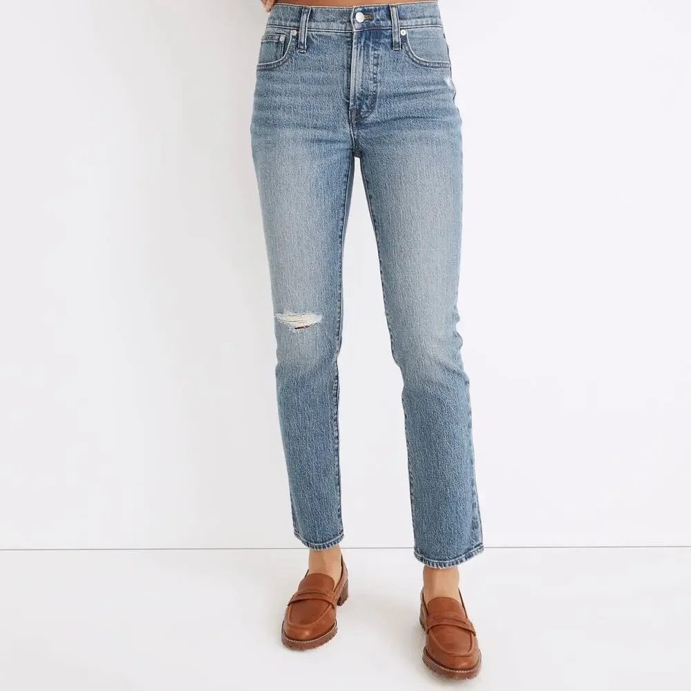 Madewell Mid-Rise Perfect Vintage Ripped Knee Jeans Ainsdale Wash sz 24